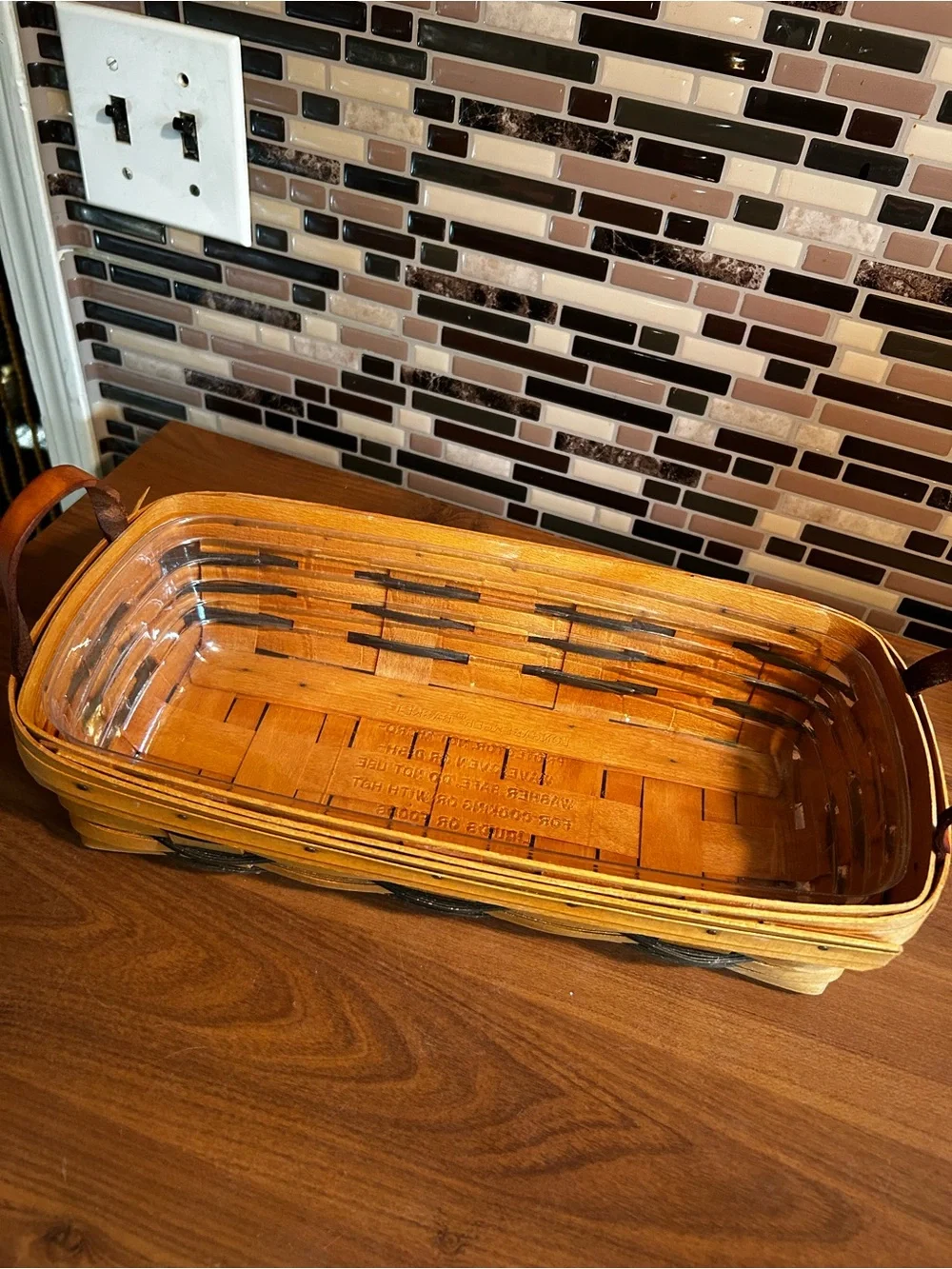 Vintage Longaberger Bread Basket with Brown Leather Handles - Natural Brown
